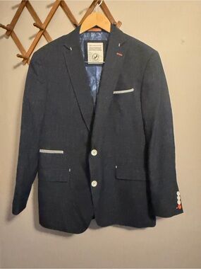A Fish Named Fred Linen Look Crosshatch Blazer Navy Blue Size 42 52 EU